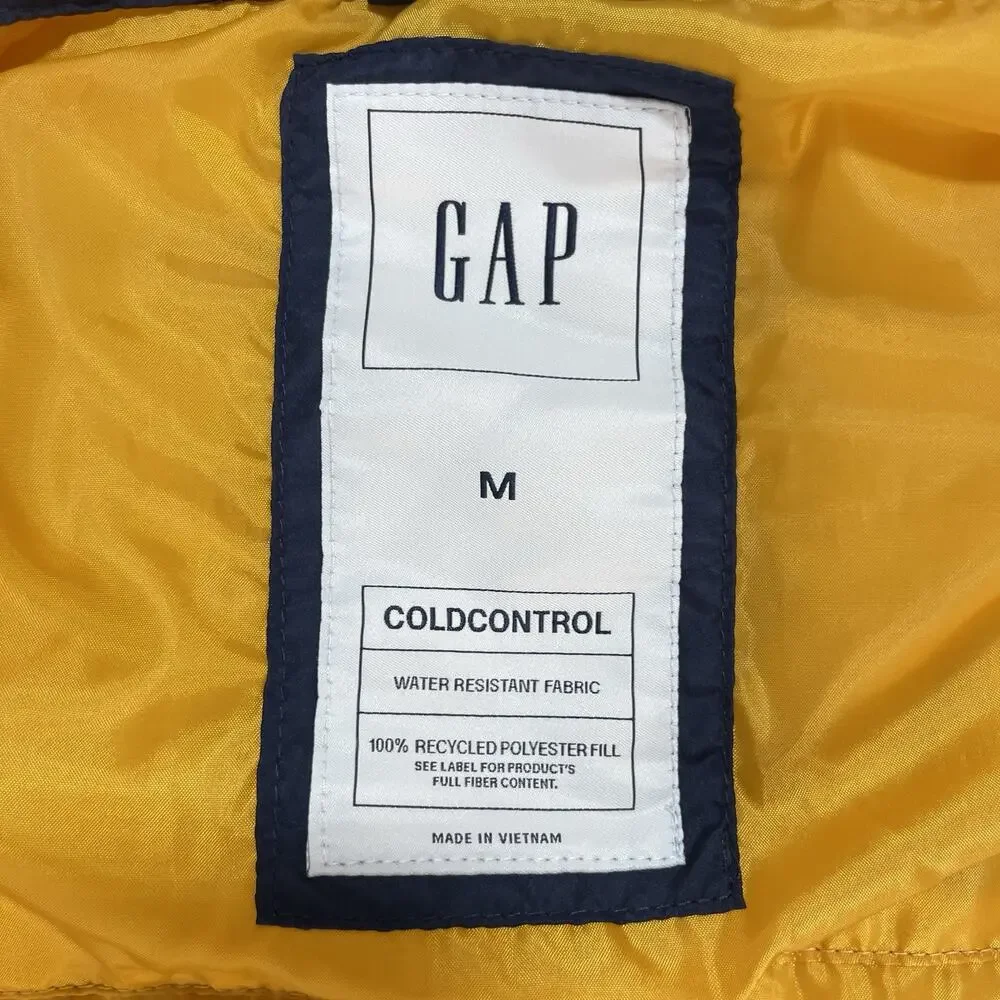 Gap ColdControl Color Block Puffer Jacket Men's Medium Navy Blue Yellow White